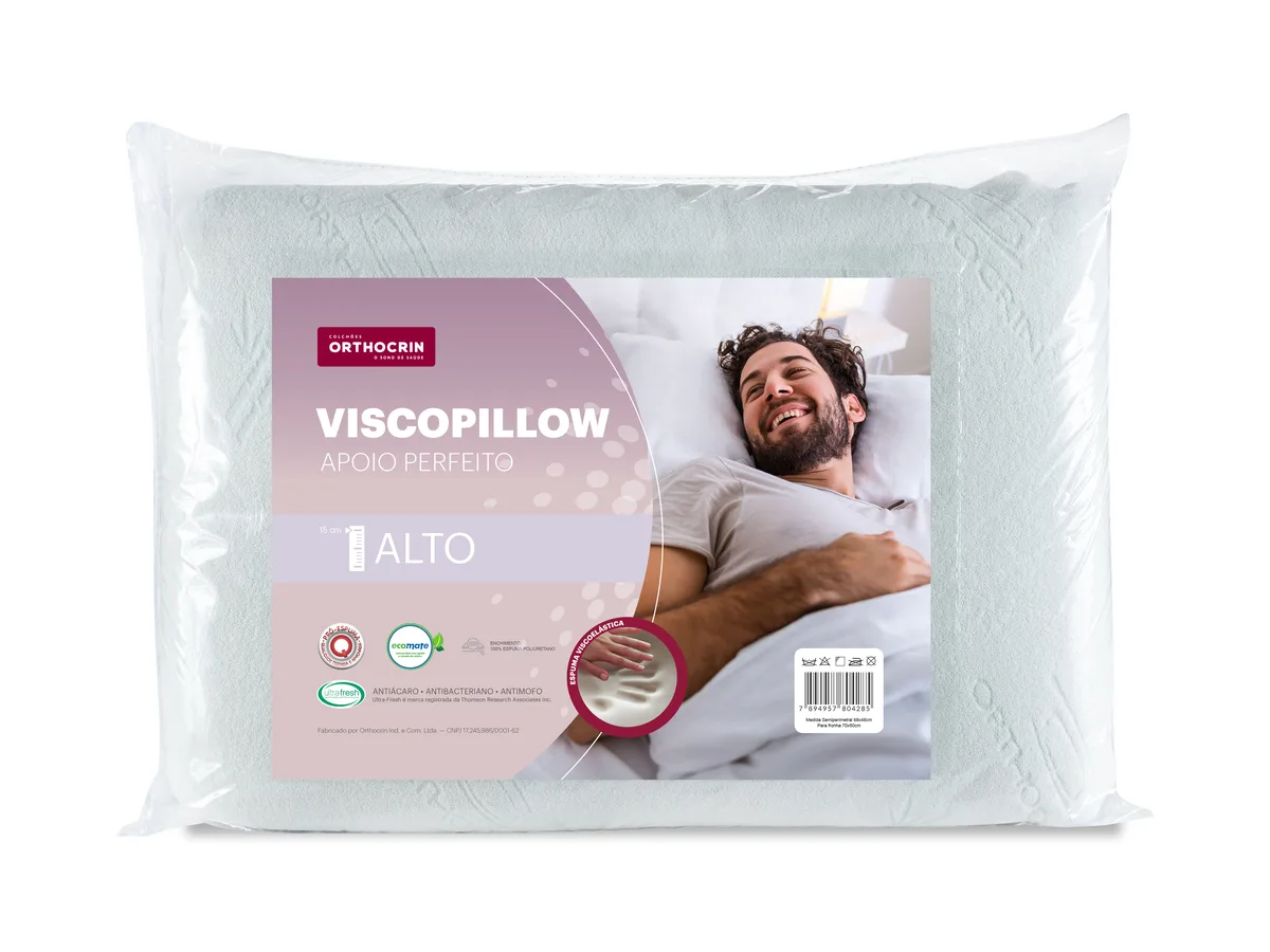 Travesseiro Viscopillow alto Orthocrin na embalagem