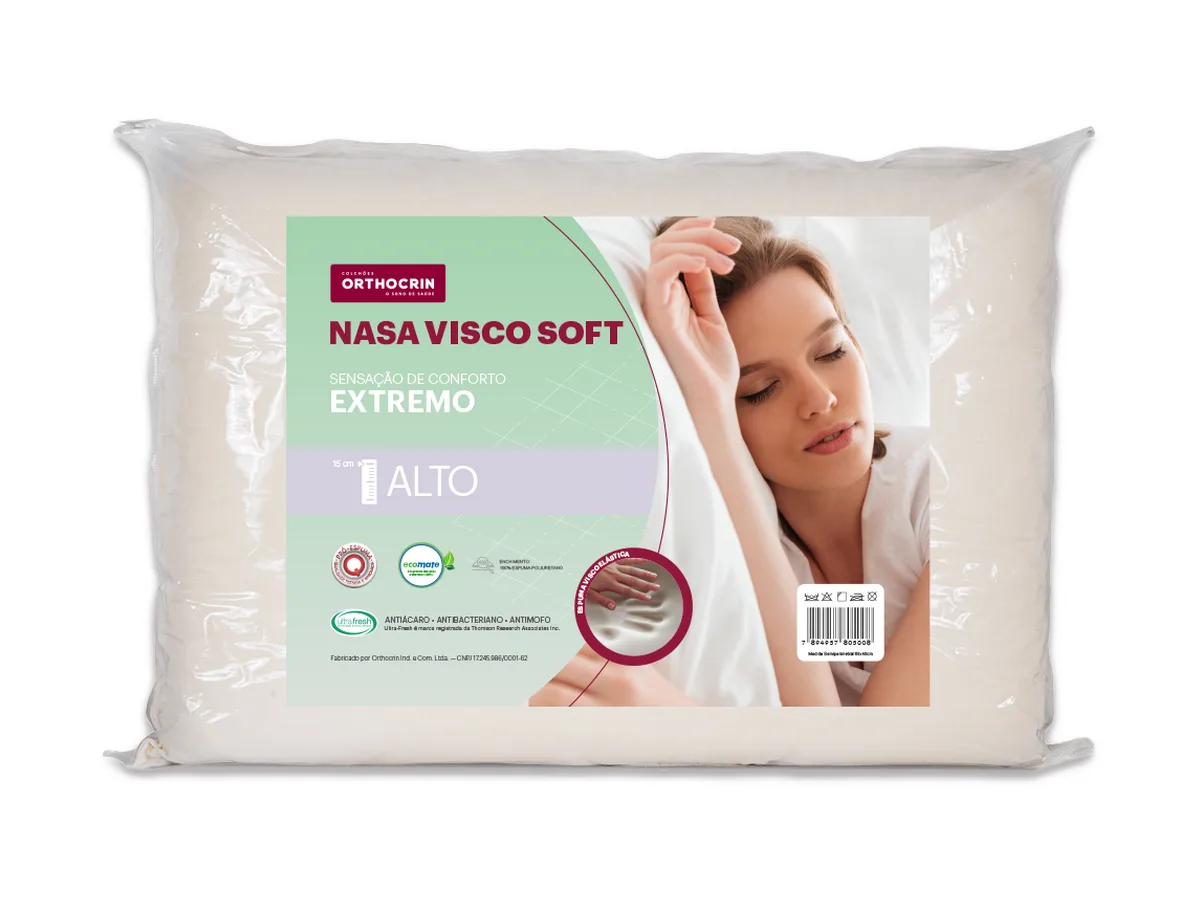 Travesseiro NASA Visco Soft Orthocrin na embalagem