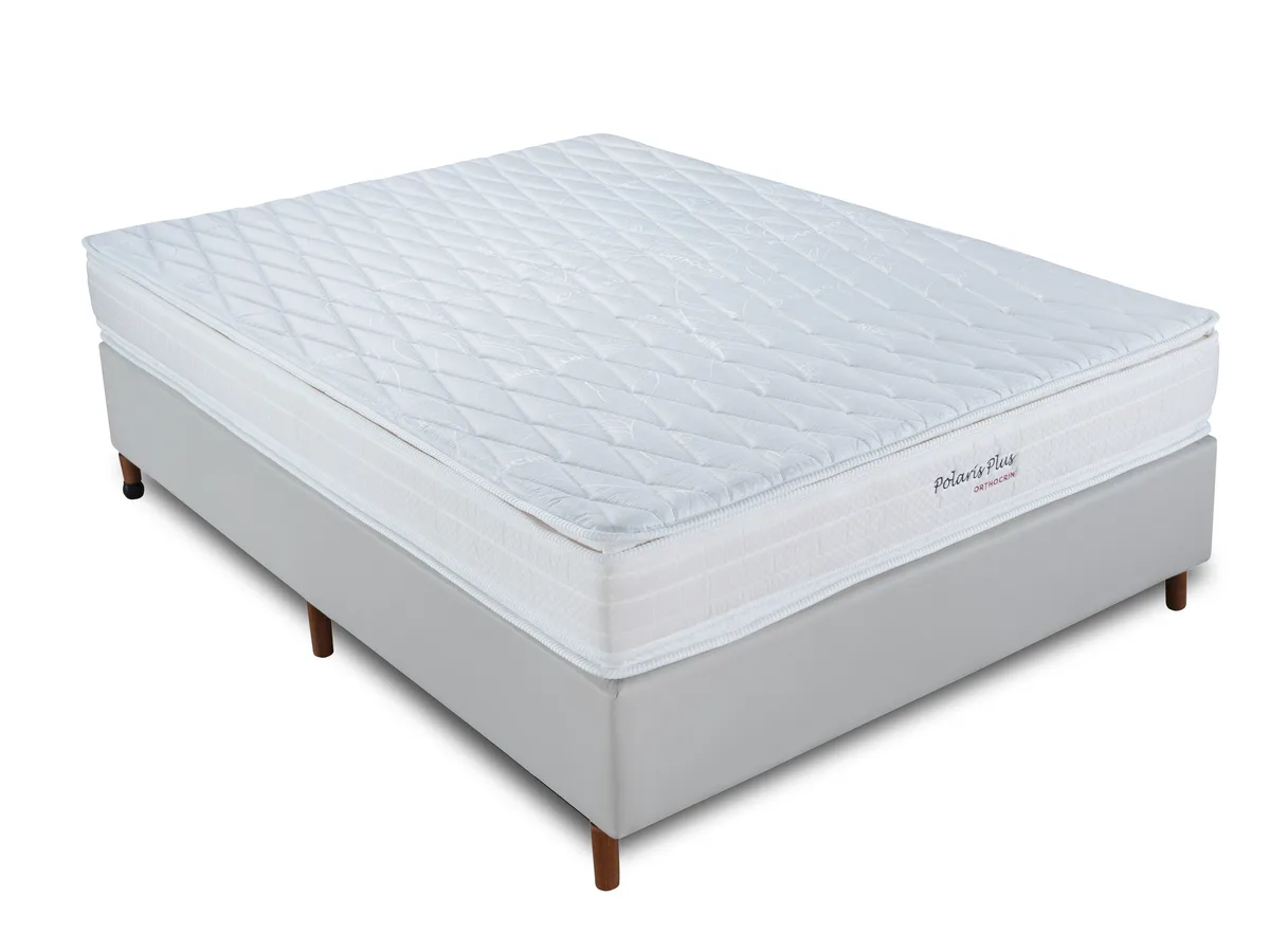 Colchão de espuma Orthocrin Polaris Plus Pillow Top sobre cama box cinza