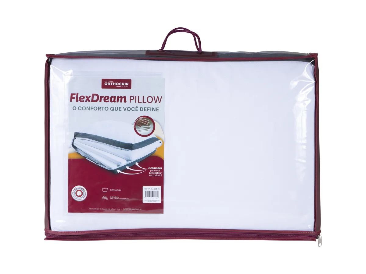 Travesseiro ajustável FlexDream Orthocrin na embalagem