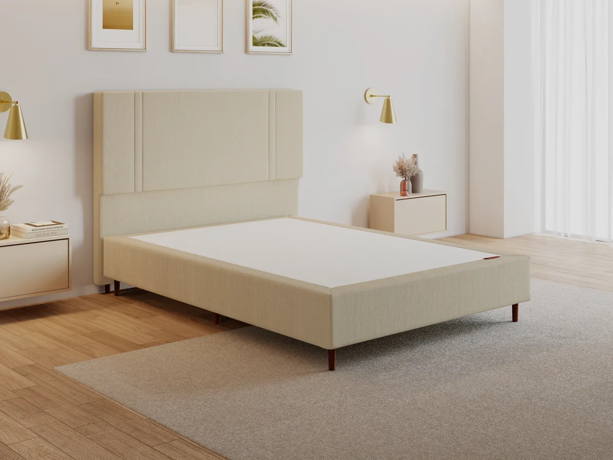 Base Box Plus Decor Orthocrin areia, casal, em quarto montado