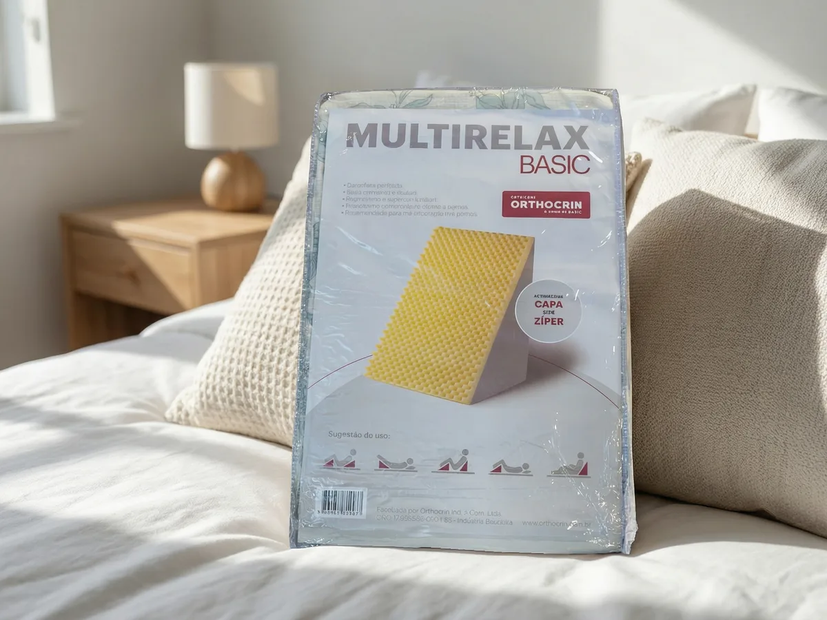 Encosto triangular Multirelax Basic Orthocrin apoiado na cama